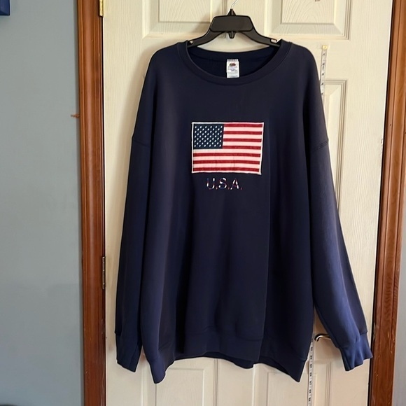 VTG-fruit of a loom-3X-navy blue-USA flag graphic embroidery crewneck sweatshirt - Picture 1 of 11